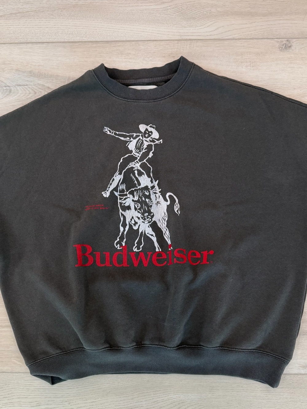 Budweiser Rodeo Graphic Oversized Cropped Sweatshirt Gray Red